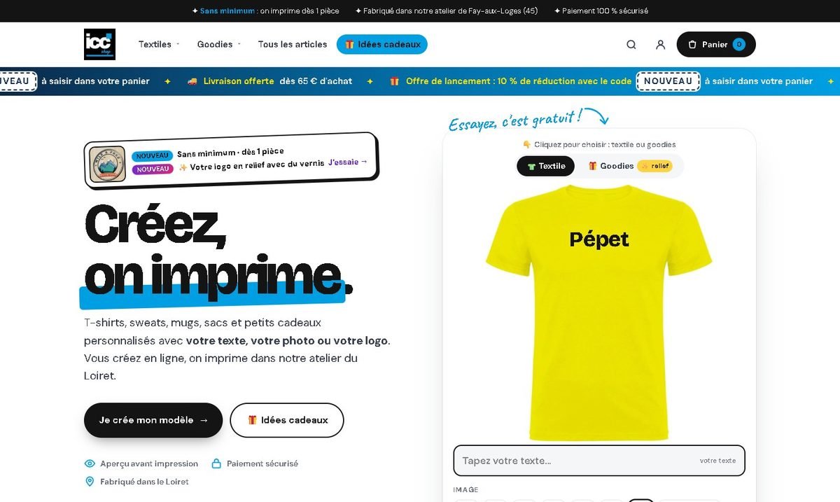 Page d'accueil de la nouvelle boutique en ligne ICC Shop
